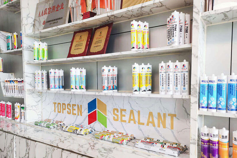 Topsen Sealant sample room, displaying a variety of sealant