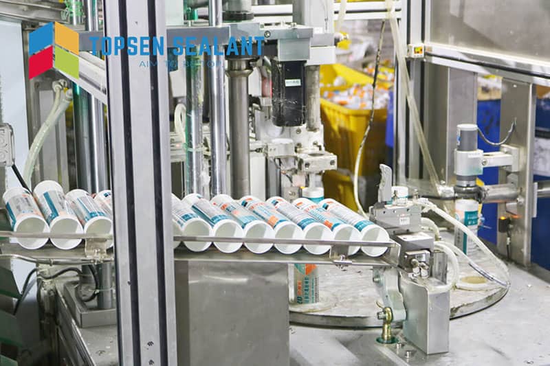 Tube production line in Topsen Sealant factory, showcasing efficient manufacturing processes